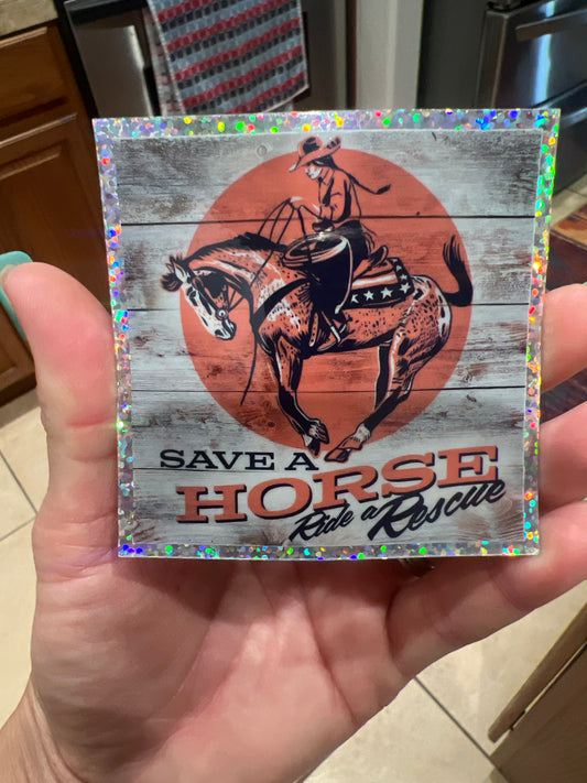 Save a horse, ride a rescue sticker